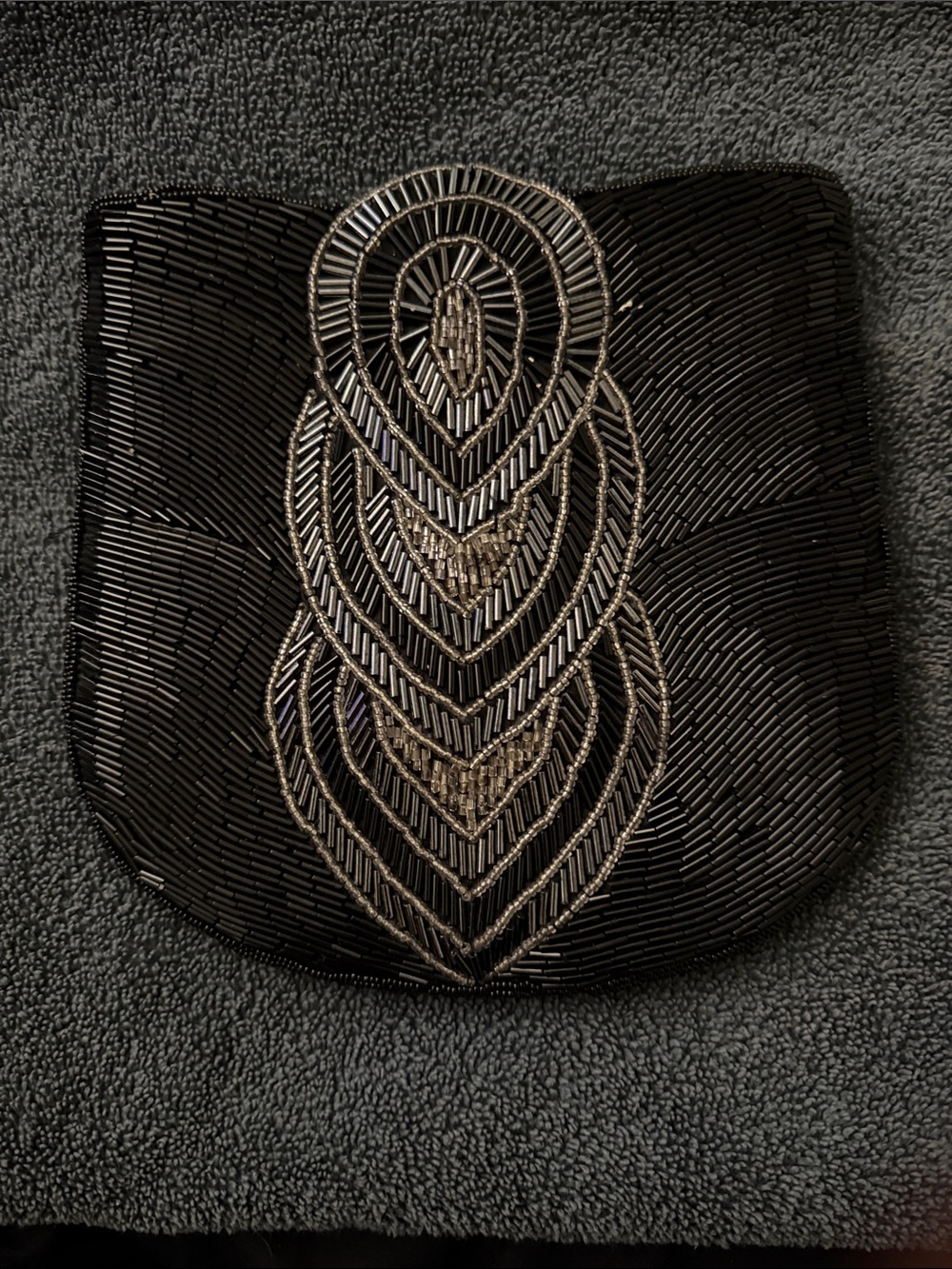 La Regale Black Vintage Beaded Evening Clutch with Silver Accents